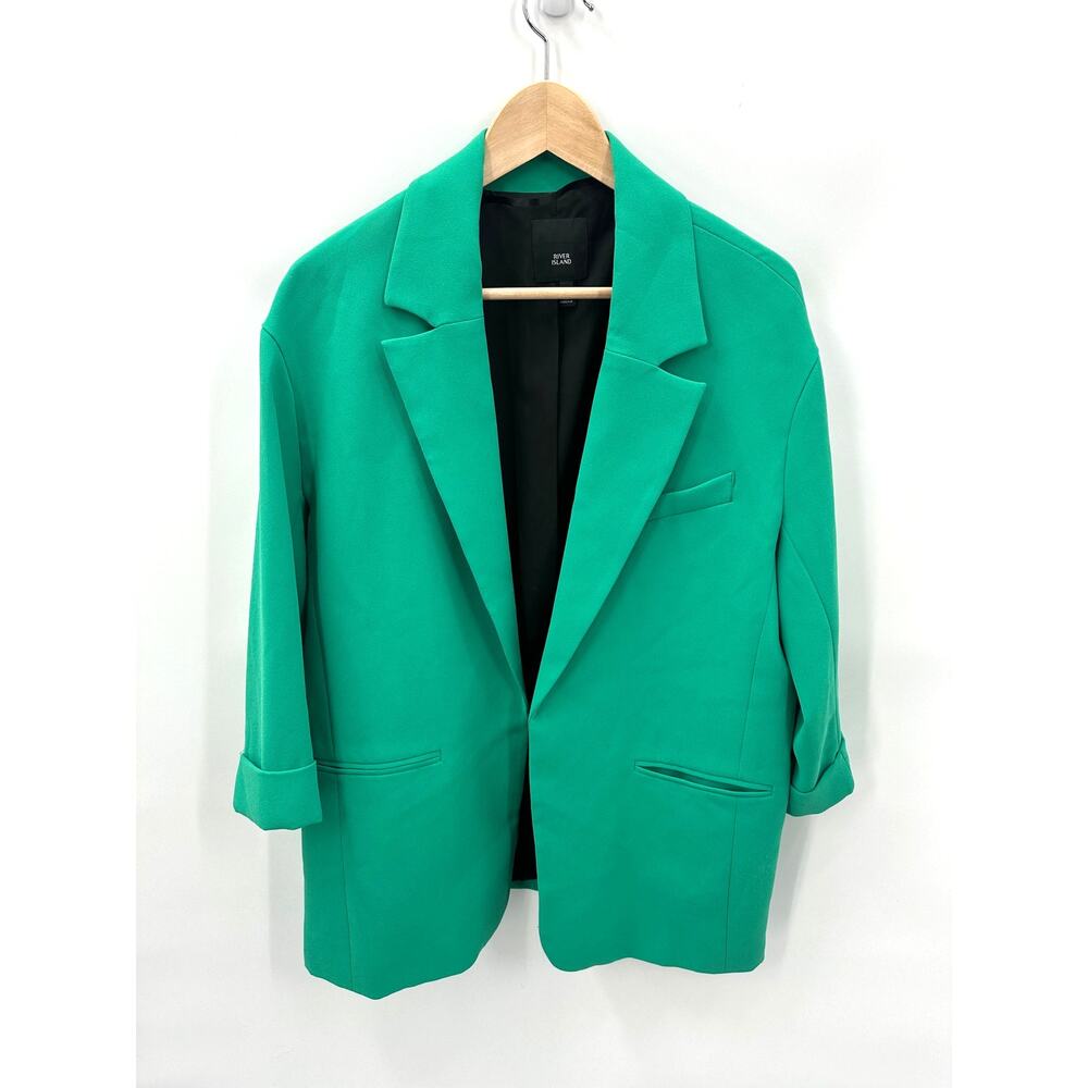 RIVER ISLAND Green Long Notched Collar Blazer // 8